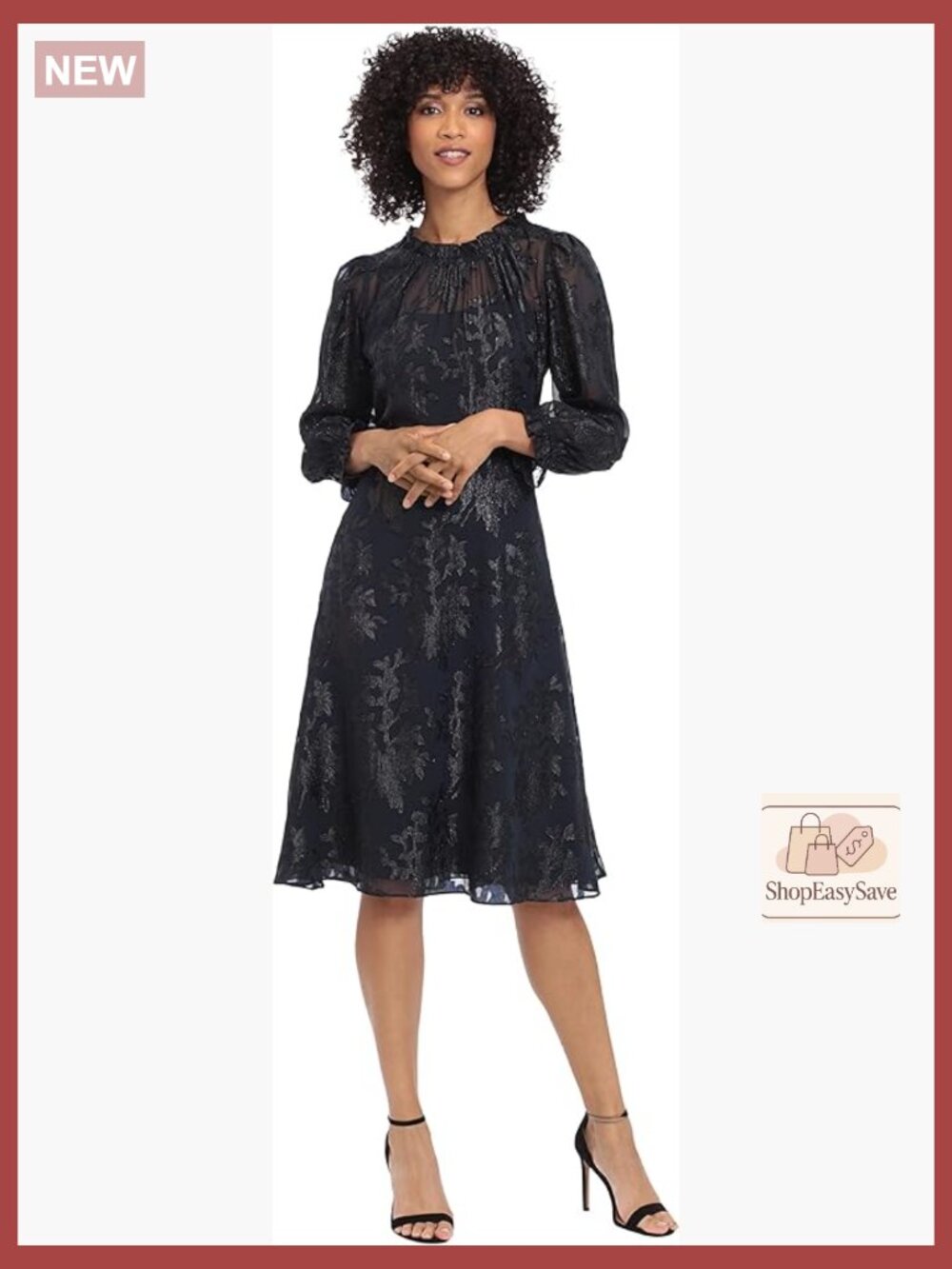 Long Sleeve Ruffle Neck Dress Elegant Fit & Flare Chiffon Formal Wear